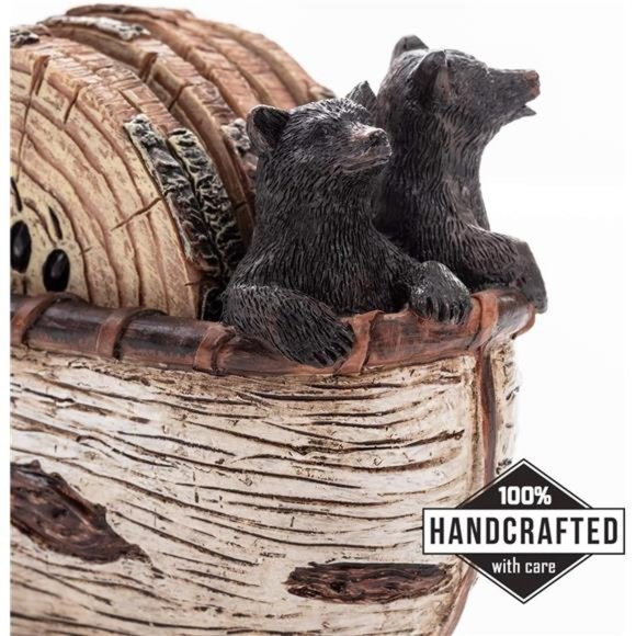 Bear Coasters Set – 6 Full Size Rustic Coasters in Handmade Canoe with Adorable - Picture 3 of 6